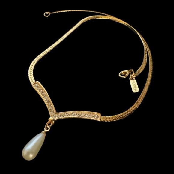 ✨Elegant Vintage Vendome Gold Necklace with Pearl Drop - Picture 1 of 5